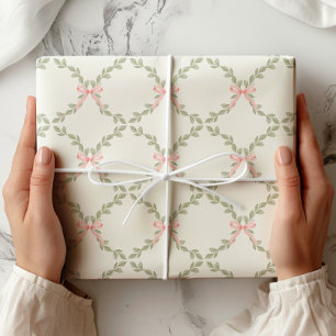 Papel De Regalo Greenery Pink Bow Trellis