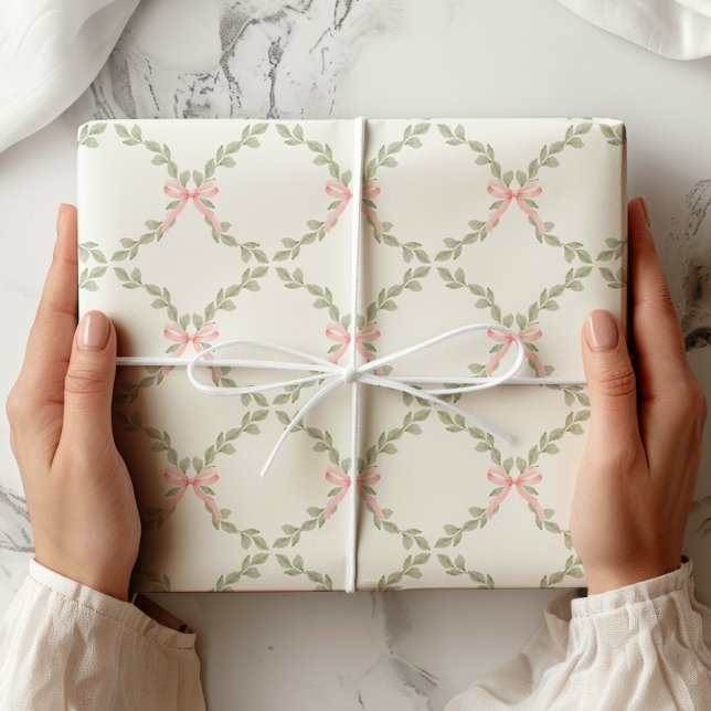 Papel De Regalo Greenery Pink Bow Trellis (Subido por el creador)