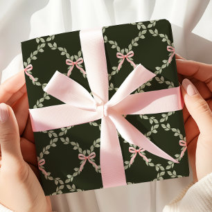 Papel De Regalo Greenery Pink Bow Trellis