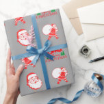 Papel De Regalo grey vintage santa claus christmas wrapping paper<br><div class="desc">grey vintage santa claus christmas wrapping paper 
retro santa with gift for childern and wishing merry christmas</div>