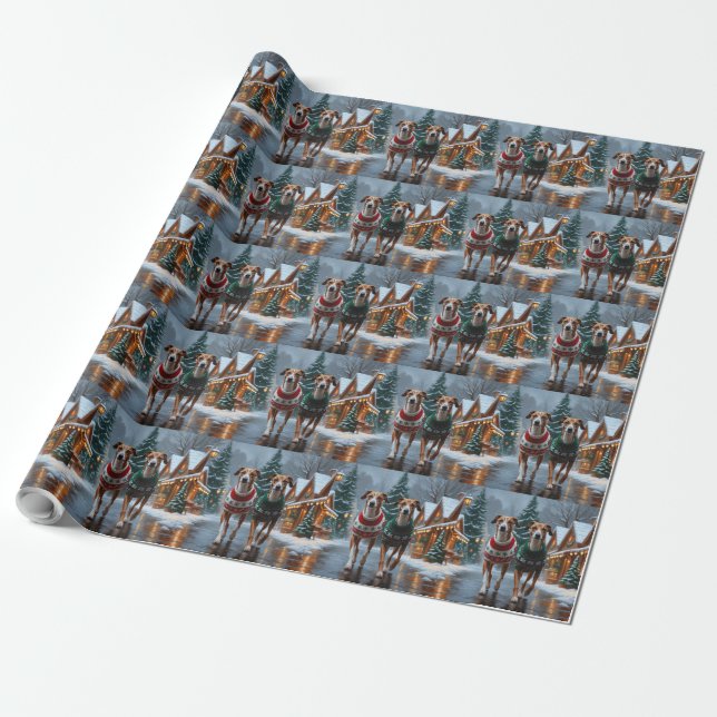Papel De Regalo Greyhound Dogs Christmas Snow Holiday (Desenrollado)