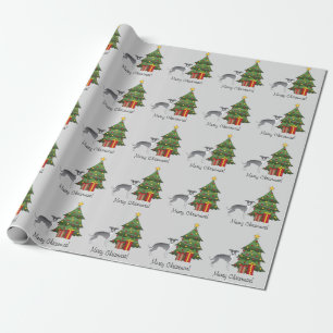 Papel De Regalo Greyhound Italiano Azul Y Blanco Y Árbol Navidad