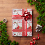 Papel De Regalo Greyhound Merry Christmas<br><div class="desc">Navidades de Greyhound -un hombre de la cabeza rojo y un galgo blanco vestido con un sombrero de Santa y un collar rojo ambientado en un fondo de nieve gris plateado. Enmarcado con un marco cuadrado rojo. Feliz Navidad con el tipo de letra rojo se puede personalizar con tu mensaje....</div>