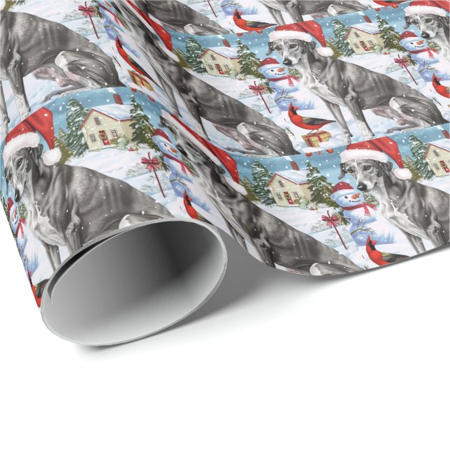 Papel De Regalo Greyhound Winter Navidades Wonderland Alegría (Esquina del rollo)