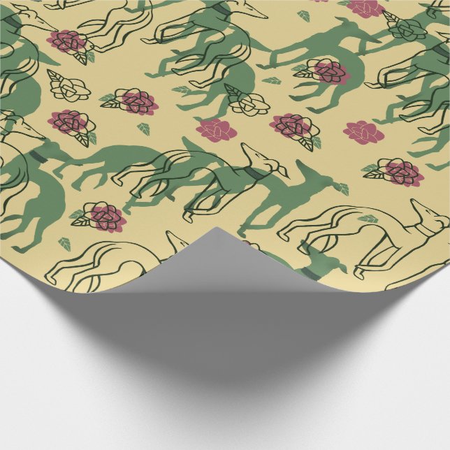 Papel De Regalo Greyhounds y Rosas Greyhound Rosa Pattern Spring (Esquina)