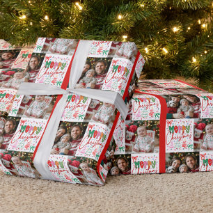 Papel De Regalo Grid de 2 fotos de Navidad Alegre y Colorido