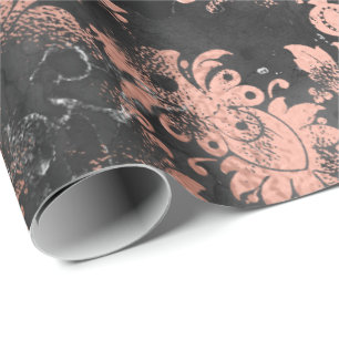 Papel De Regalo Grifo de cobre RoseGray Grafito Floral Grungy Shab