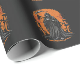 Papel De Regalo Grim Reaper Cartoon in Sunset Graveyard