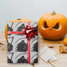 Papel De Regalo Grim Reaper gótico con Scythe (Gris)