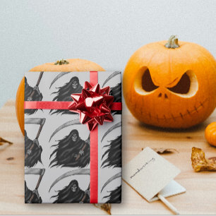 Papel De Regalo Grim Reaper gótico con Scythe (Gris)