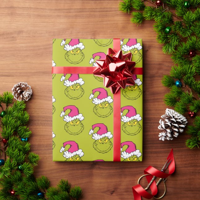 Papel De Regalo Grinch con sombrero rosa de Santa (Regalo de vacaciones)