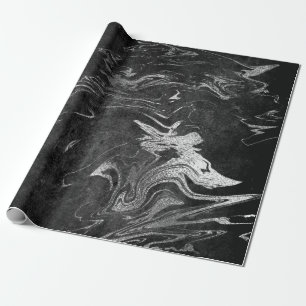 Papel De Regalo Gris Black Silver Gráfica Marble Glam brillante