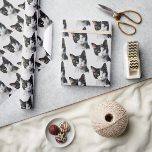 Papel De Regalo Gris Black White Kitty Cat
