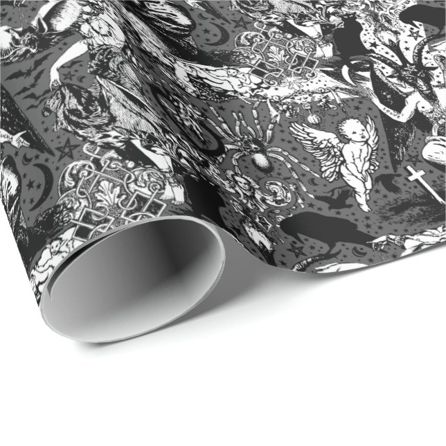 Papel De Regalo Gris Black Witchy Gothic Gótico victoriano Baphome (Esquina del rollo)