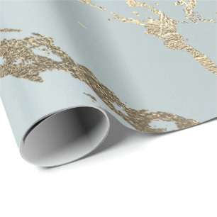 Papel De Regalo Gris Blue Pastel Gold Marble Brillante Glam Resume