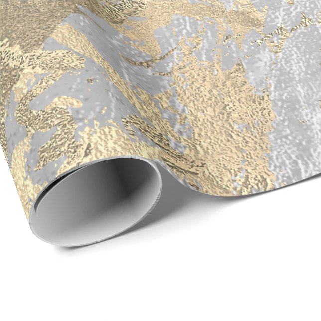 Papel De Regalo Gris Champaigne Oro Marble Gris Accidente Metálico (Esquina del rollo)