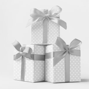 Papel De Regalo Gris Claro y Pequeño Lunares Blancos