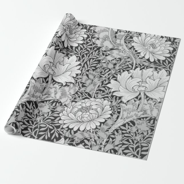 Papel De Regalo Gris crisantemo, William Morris (Desenrollado)