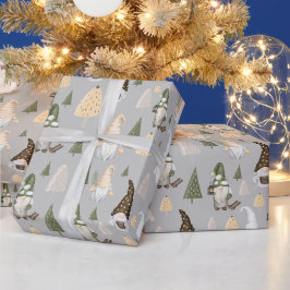 Papel de regalo gris de invierno Gnomo de Navidad