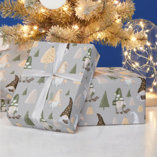Papel de regalo gris de invierno Gnomo de Navidad