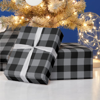 Papel De Regalo Gris de Navidad y Buffalo Check Negro