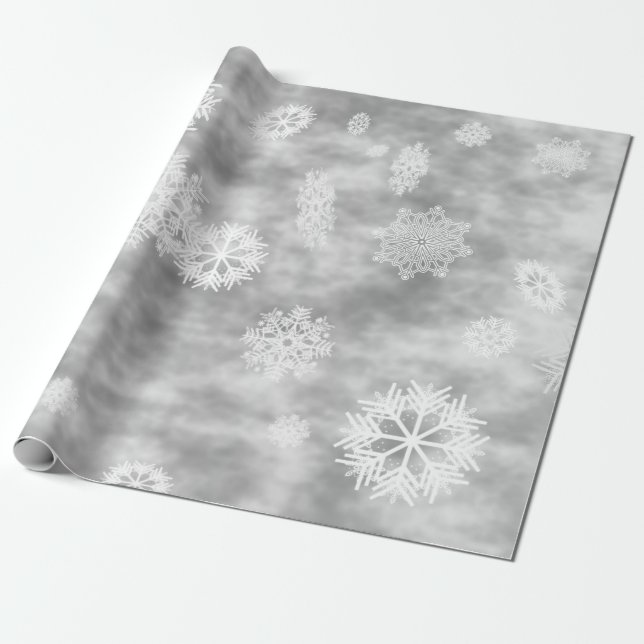 Papel De Regalo Gris de plata de la caída de los copos de nieve (Desenrollado)