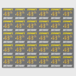 Papel De Regalo Gris, Dorado Falso/Imitación, "CUMPLEAÑOS 48"