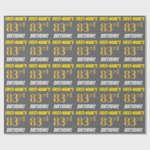 Papel De Regalo Gris, Dorado Falso/Imitación, "CUMPLEAÑOS 83"
