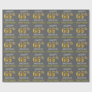 Papel De Regalo Gris, falso oro "FELIZ CUMPLEAÑOS 66"