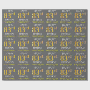 Papel De Regalo Gris, falso oro "FELIZ CUMPLEAÑOS 83"
