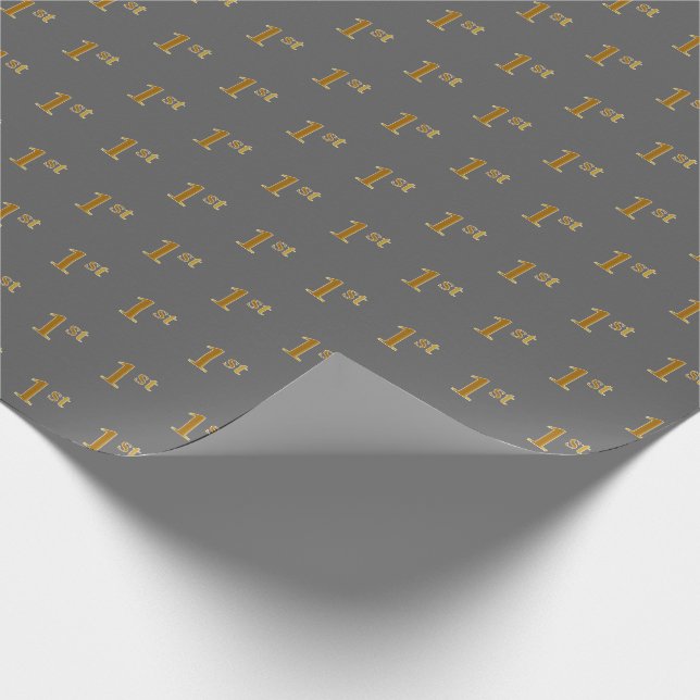 Papel De Regalo Gris, Faux Gold 1st (First Event Wrapping Paper) (Esquina)