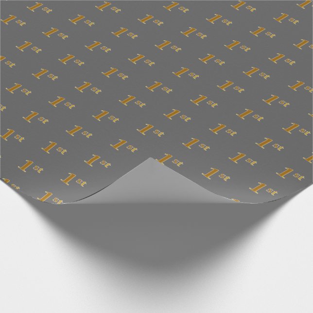 Papel De Regalo Gris, Faux Gold 1st (First Event Wrapping Paper) (Esquina)