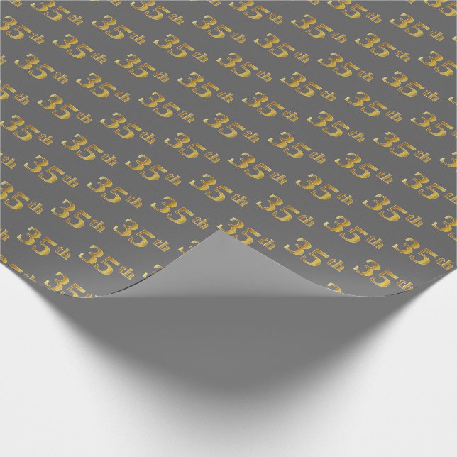 Papel De Regalo Gris, Faux Gold 35th (35ª) Event (Esquina)