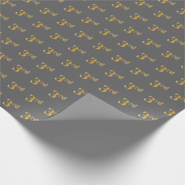 Papel De Regalo Gris, Faux Gold 3rd (Third) Event Wrapping Paper (Esquina)