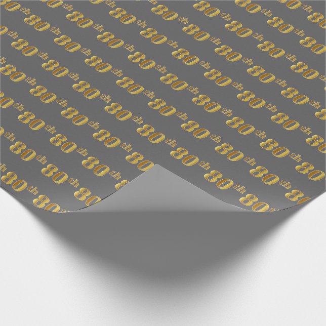 Papel De Regalo Gris, Faux Gold 80th (Ochenta) Event (Esquina)