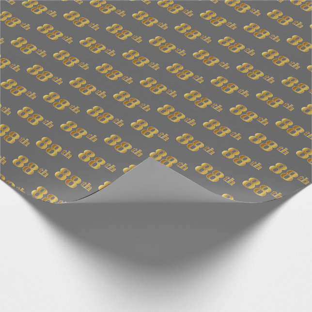 Papel De Regalo Gris, Faux Gold 88º (Ochenta Y Octavo) Evento (Esquina)