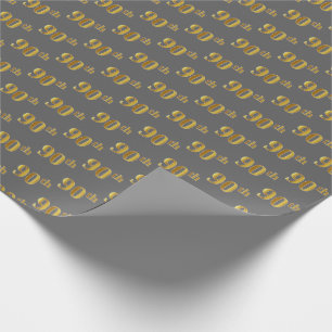 Papel De Regalo Gris, Faux Gold 90th (Ninetieth) Event