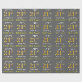 Papel De Regalo Gris, Faux Gold "FELIZ 21º CUMPLEAÑOS"