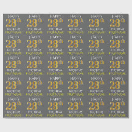 Papel De Regalo Gris, Faux Gold "FELIZ 28º CUMPLEAÑOS"