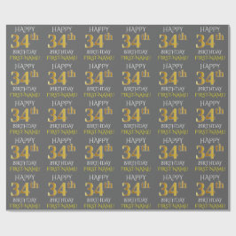 Papel De Regalo Gris, Faux Gold "FELIZ 34 cumpleaños"