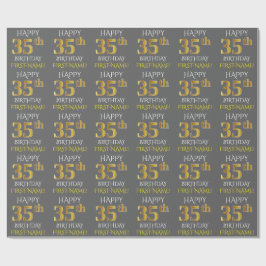 Papel De Regalo Gris, Faux Gold "FELIZ 35 cumpleaños"