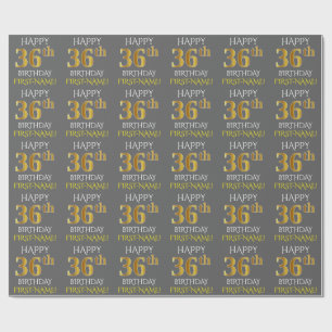 Papel De Regalo Gris, Faux Gold "FELIZ 36º CUMPLEAÑOS"