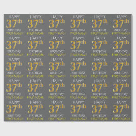Papel De Regalo Gris, Faux Gold "FELIZ 37º CUMPLEAÑOS"