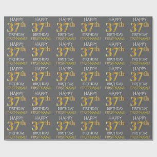 Papel De Regalo Gris, Faux Gold "FELIZ 37º CUMPLEAÑOS"