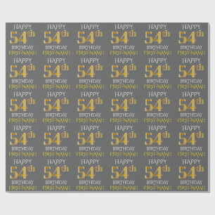Papel De Regalo Gris, Faux Gold "FELIZ 54 cumpleaños"