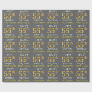 Papel De Regalo Gris, Faux Gold "FELIZ 55 cumpleaños"