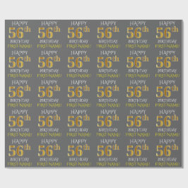 Papel De Regalo Gris, Faux Gold "FELIZ 56º CUMPLEAÑOS"