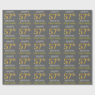 Papel De Regalo Gris, Faux Gold "FELIZ 57 cumpleaños"