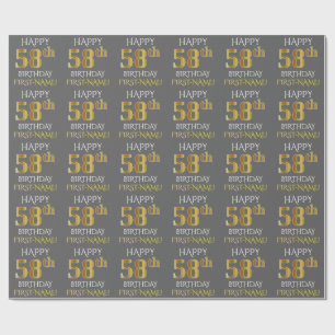 Papel De Regalo Gris, Faux Gold "FELIZ 58º CUMPLEAÑOS"