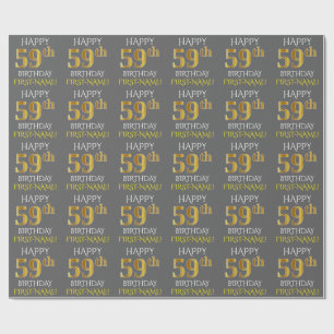 Papel De Regalo Gris, Faux Gold "FELIZ 59º CUMPLEAÑOS"